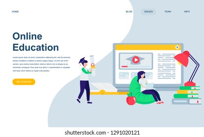 Modern flat web page design template of Online Education decorated people character for website and mobile website development. Flat landing page template. Vector illustration.