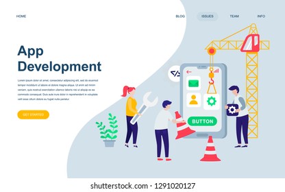 Modern flat web page design template of App Development decorated people character for website and mobile website development. Flat landing page template. Vector illustration.