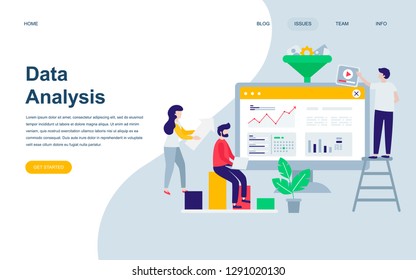 Modern flat web page design template of Auditing, Data Analysis decorated people character for website and mobile website development. Flat landing page template. Vector illustration.