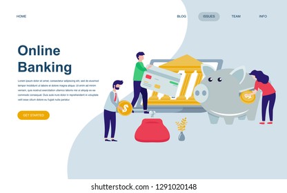 Modern flat web page design template of Online Banking decorated people character for website and mobile website development. Flat landing page template. Vector illustration.