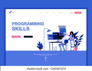 Modern flat web page design template concept of Programming Skills decorated people character for website and mobile website development. Flat landing page template. Vector illustration.