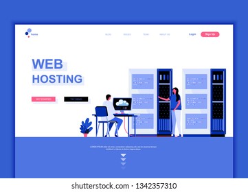 Modern flat web page design template concept of Web Hosting decorated people character for website and mobile website development. Flat landing page template. Vector illustration.