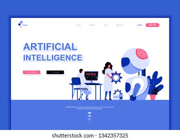 Modern flat web page design template concept of Artificial Intelligence decorated people character for website and mobile website development. Flat landing page template. Vector illustration.