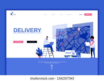 Modern flat web page design template concept of Worldwide Delivery decorated people character for website and mobile website development. Flat landing page template. Vector illustration.