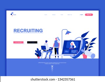 Modern flat web page design template concept of Recruiting decorated people character for website and mobile website development. Flat landing page template. Vector illustration.