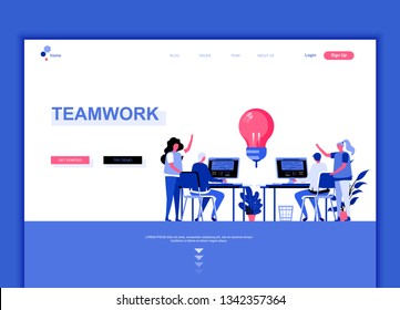 Modern flat web page design template concept of Teamwork decorated people character for website and mobile website development. Flat landing page template. Vector illustration.