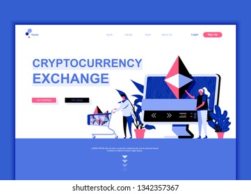 Modern flat web page design template concept of Cryptocurrency Exchange decorated people character for website and mobile website development. Flat landing page template. Vector illustration.