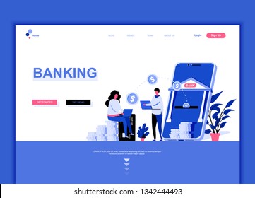 Modern flat web page design template concept of Online Banking decorated people character for website and mobile website development. Flat landing page template. Vector illustration.