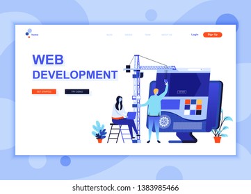 Modern flat web page design template concept of Web Development decorated people character for website and mobile website development. Flat landing page template. Vector illustration.