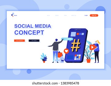 Modern flat web page design template concept of Social Media decorated people character for website and mobile website development. Flat landing page template. Vector illustration.