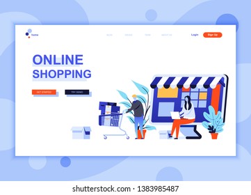 Modern flat web page design template concept of Online Shopping decorated people character for website and mobile website development. Flat landing page template. Vector illustration.