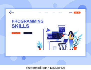 Modern flat web page design template concept of Programming Skills decorated people character for website and mobile website development. Flat landing page template. Vector illustration.