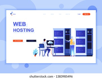 Modern flat web page design template concept of Web Hosting decorated people character for website and mobile website development. Flat landing page template. Vector illustration.