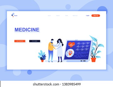 Modern flat web page design template concept of Medicine and Healthcare decorated people character for website and mobile website development. Flat landing page template. Vector illustration.