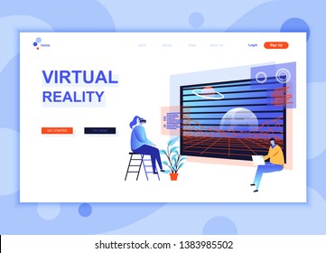 Modern flat web page design template concept of Virtual Augmented Reality decorated people character for website and mobile website development. Flat landing page template. Vector illustration.
