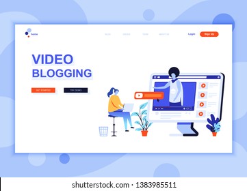 Modern flat web page design template concept of Video Blogging decorated people character for website and mobile website development. Flat landing page template. Vector illustration.