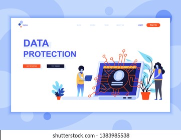 Modern flat web page design template concept of Data Protection decorated people character for website and mobile website development. Flat landing page template. Vector illustration.