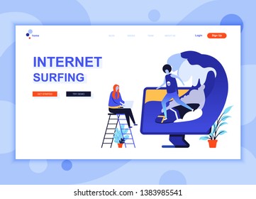 Modern flat web page design template concept of Internet Surfing decorated people character for website and mobile website development. Flat landing page template. Vector illustration.