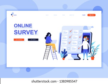 Modern flat web page design template concept of Online Survey decorated people character for website and mobile website development. Flat landing page template. Vector illustration.