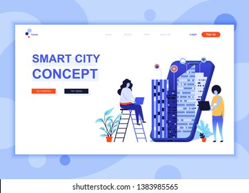 Modern flat web page design template concept of Smart City Technology decorated people character for website and mobile website development. Flat landing page template. Vector illustration.