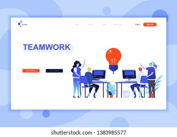 Diseño moderno de plantilla de diseño de página web plana de personajes decorados en equipo para el desarrollo de sitios web y móviles. Plantilla de página de inicio plana. Ilustración vectorial.