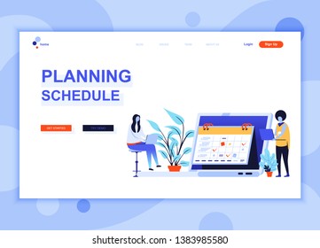 Modern flat web page design template concept of Planning Schedule decorated people character for website and mobile website development. Flat landing page template. Vector illustration.