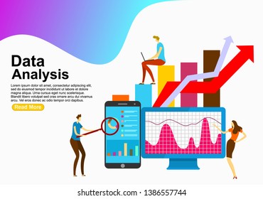 	
Modern flat web page design template of Auditing, Data Analysis decorated people character for website and mobile website development. Flat landing page template. Vector 