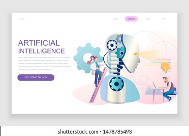 Modern flat web page design template concept of Artificial Intelligence decorated people character for website and mobile website development. Flat landing page template. Vector illustration.