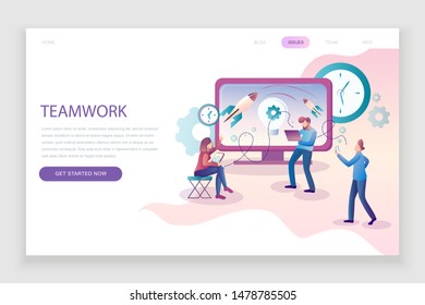 Modern flat web page design template concept of Teamwork decorated people character for website and mobile website development. Flat landing page template. Vector illustration.