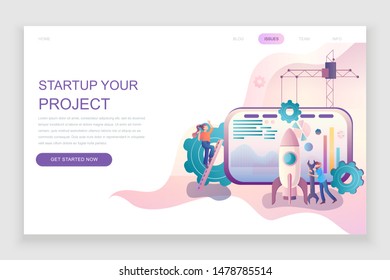 Modern flat web page design template concept of Startup Your Project decorated people character for website and mobile website development. Flat landing page template. Vector illustration.