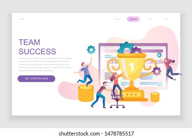Modern flat web page design template concept of Team Success decorated people character for website and mobile website development. Flat landing page template. Vector illustration.