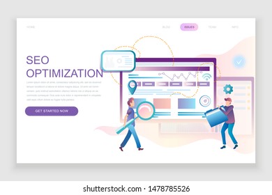 Modern flat web page design template concept of Seo Analysis decorated people character for website and mobile website development. Flat landing page template. Vector illustration.