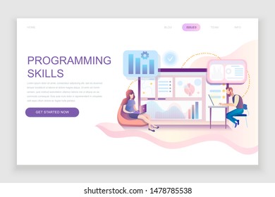 Modern flat web page design template concept of Programming Skills decorated people character for website and mobile website development. Flat landing page template. Vector illustration.