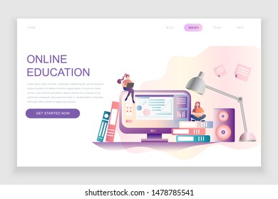 Modern flat web page design template concept of Online Education decorated people character for website and mobile website development. Flat landing page template. Vector illustration.