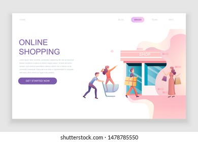 Modern flat web page design template concept of Online Shopping decorated people character for website and mobile website development. Flat landing page template. Vector illustration.