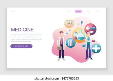 Modern flat web page design template concept of Medicine and Healthcare decorated people character for website and mobile website development. Flat landing page template. Vector illustration.
