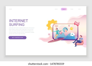 Modern flat web page design template concept of Internet Surfing decorated people character for website and mobile website development. Flat landing page template. Vector illustration.