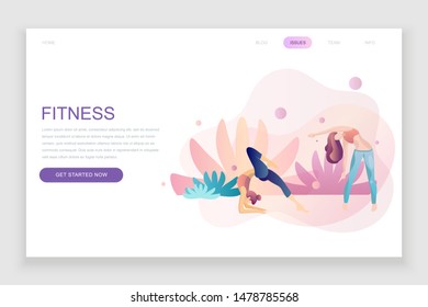 Modern flat web page design template concept of Fitness decorated people character for website and mobile website development. Flat landing page template. Vector illustration.