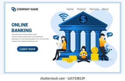 Modern Flat Web Page Design Concept Of Online Banking, Online Financial Investment. Flat Landing Page Template. Vector Illustration