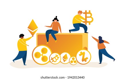 Modern flat web page design template concept of Cryptocurrency Exchange decorated people character for website and mobile website development. Flat landing page template. Vector illustration.