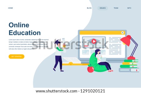 Modern flat web page design template of Online Education decorated people character for website and mobile website development. Flat landing page template. Vector illustration.