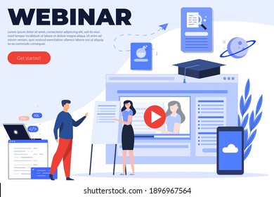 Diseño de webinar plano moderno - podemos usar para medios sociales y marketing digital propósito - educación en línea - concepto creativo simple-azul-rojo