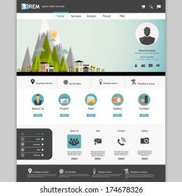 Modern Flat Website template design  with Eco landsacpe illustration.