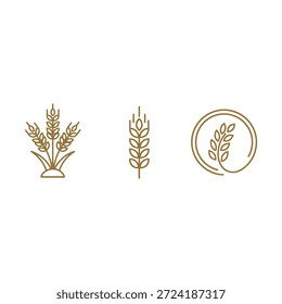 Modernes flaches Weizen-Symbol-Vektorset mit minimalen Linien einzeln auf weißem Hintergrund, Landwirtschaft, Bauernhof und Bio-Branding-Design für Web-, Druck- und Logo-Nutzung