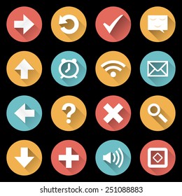 Modern flat white icons vector collection with long shadow effect in stylish colors of web design objects isolated vector