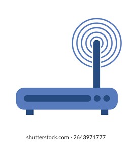 Moderno ícone de roteador WiFi plano com antena e linhas de sinal no fundo branco.