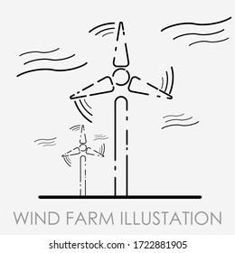 Modern flat wind farm illustration with trendy cut lines. Efficient ecological electricity generation. 
2D windmill illustration for clean earth. For website, logo, ui etc. Eps 10 vector