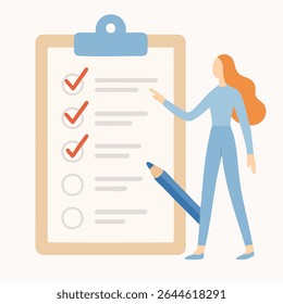 Modern Flat Woman Checking Task on Clipboard Illustration Graphic