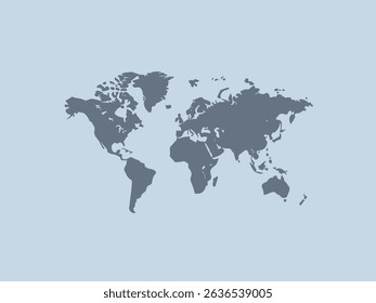 Modern flat world map in neutral tones with minimalist geographic composition and clarity