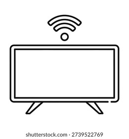 Modern flatscreen television with wireless connectivity symbol on sleek white background minimalist design technology concept isolated
